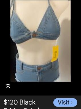 Denim 2pc SetTriangle Bralette Topw/ Blue Daisyduke Mini Shorts💙🆕✨🔥